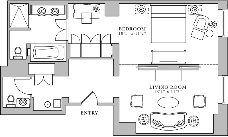 Pulitzer Fifth Avenue One Bedroom Suite King Floorplan